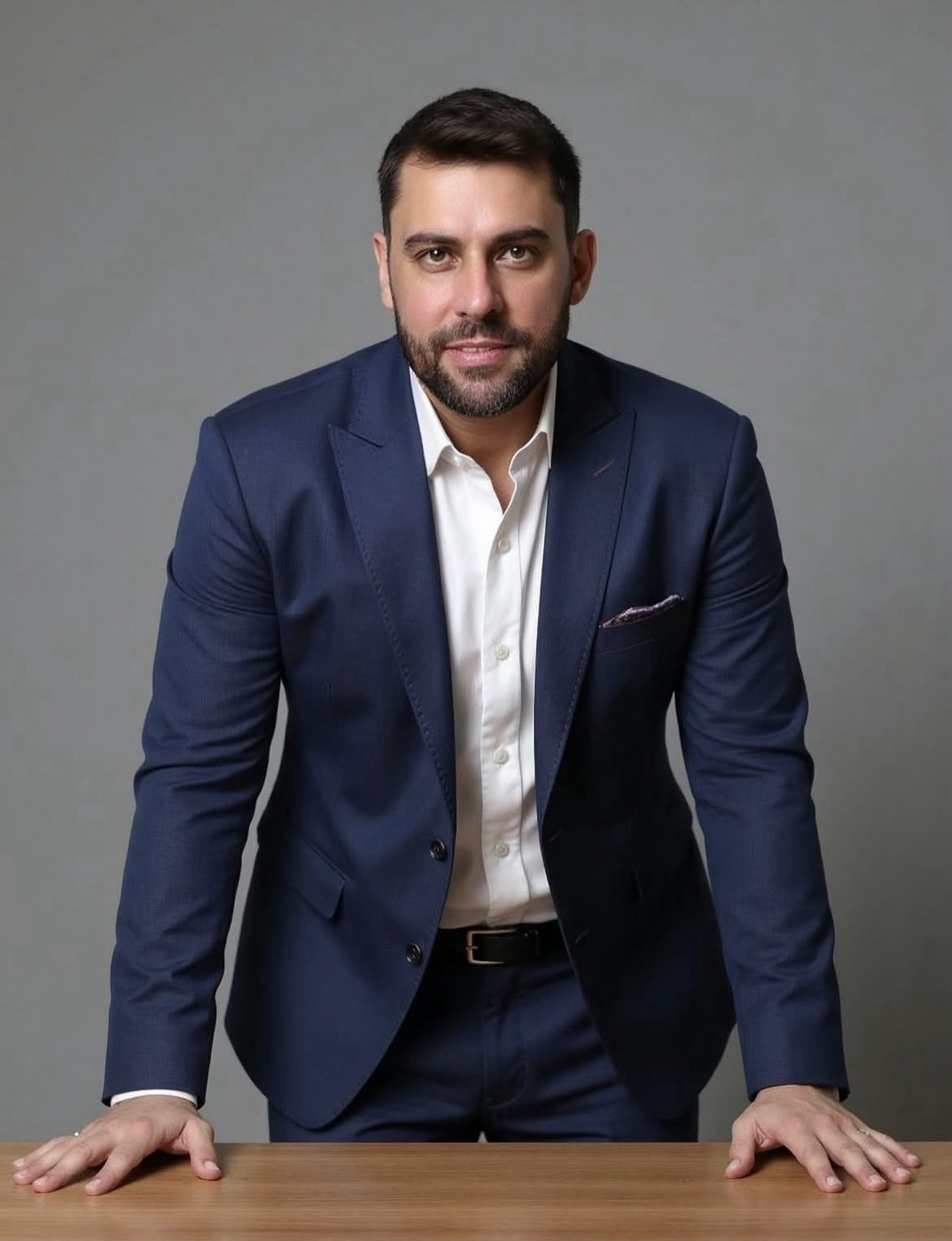 Dr. Luiz Daloia, cirurgião plástico, de terno azul